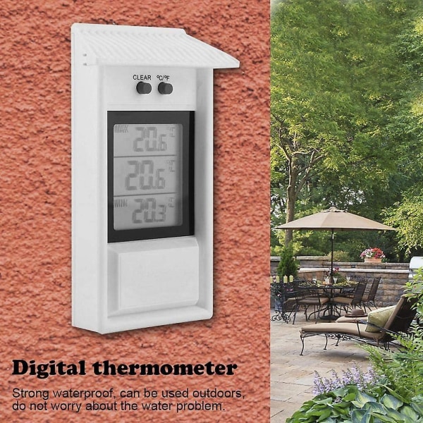 Indendørs udendørs termometer, vandtæt digital trådløs temperaturmonitor (hvid)