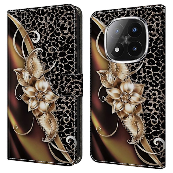 För Xiaomi Redmi Note 14 Pro+ 5G Fodral PU Läder Plånbok Telefonfodral med Ställ Multicolor Metal Flower