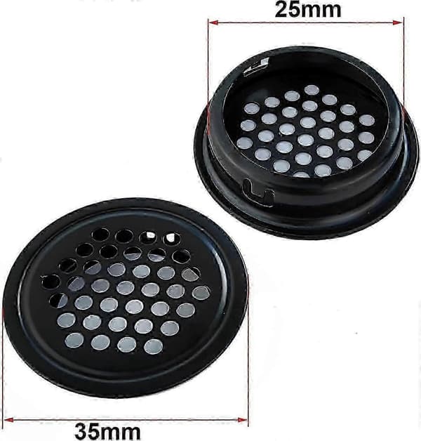 10 STK Rustfrit Stål Luftventil 25mm, Cirkulært Net, Sort Cirkulær Ventilationsrist, Ristdæksel, Luftventil Ristdæksel Ventilation af Skab, B