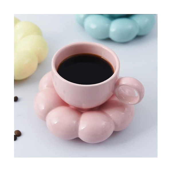 Blomma kaffekopp & fat Set Söt mugg & fat Set Keramisk kaffekopp med solrosfat Latte Pink