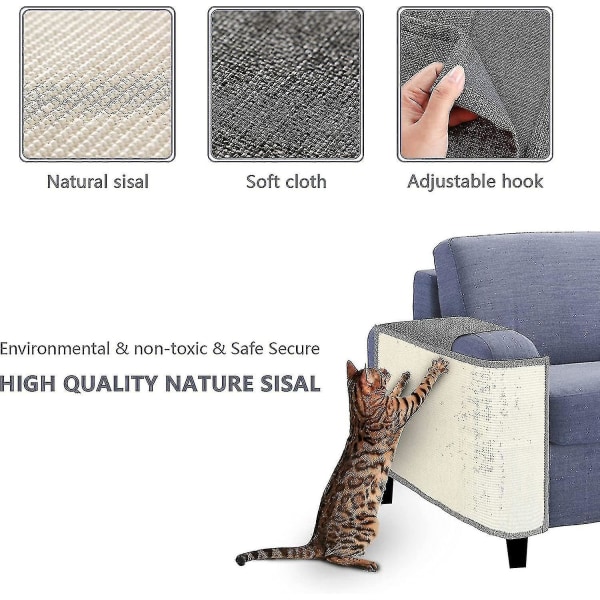 Kattekradsesofabeskytter, Kattekradsemåtte med naturlig sisal til beskyttelse af møbler mod katte, kradsemåttebetræk til sofa, stol, sofa,