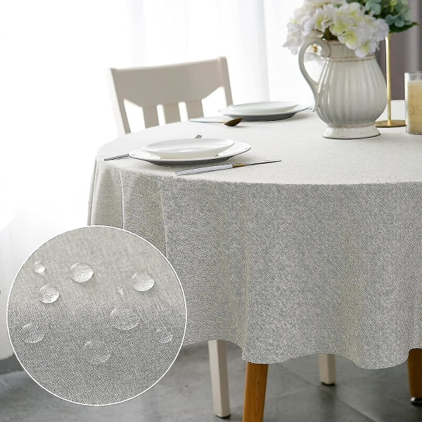 Rund bordsduk, 150 cm diameter, fusk linneduk, vattentålig spillsäker avtorkningsbar polyester cover för café restaurang buffé Ta