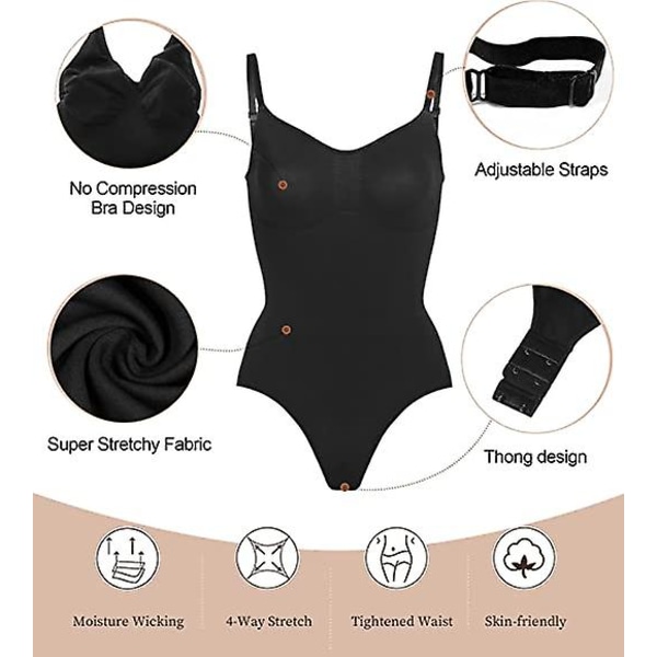 Ultra Comfy Body Shaper,,naisten muotoileva Bodysuit Tummy Control Shapewear Saumaton vartalonmuovausremmi säädettävät olkaimet, Botao 3XL