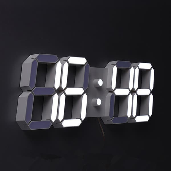 3D LED Digital Klokke Vegg Lysende Nattmodus Justerbar White