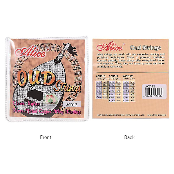 Alice Aod12 12-kielinen Oud-kielisetti (g-d-a-e-b-f) Nylonydin Hopeapinnoitettu Kupariseos Kierretty Soitinlisätarvikkeet