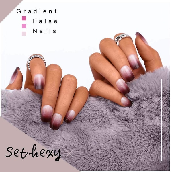 Glansiga lösnaglar Chic Gradient Medium Cover Akryl 24st falska naglar för kvinnor och flickor