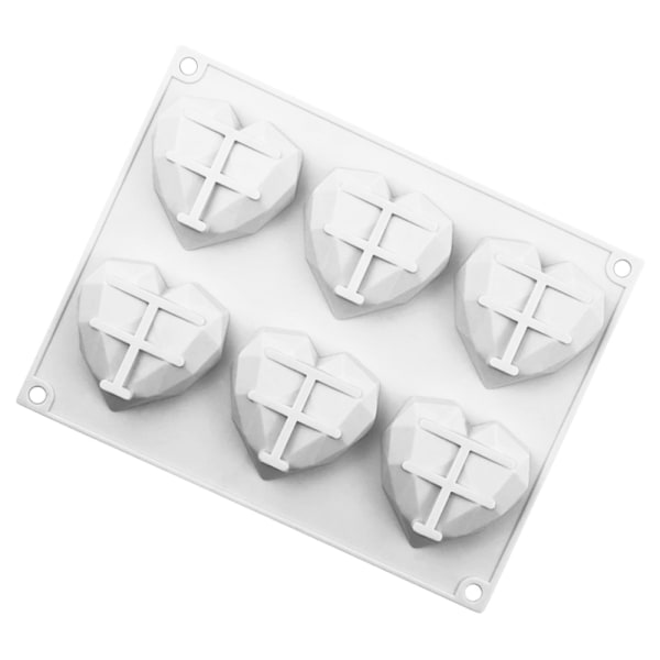 6-Cavity 3D Silikon Hjärta Mold Form Kaka Choklad Bakning White-1pcs