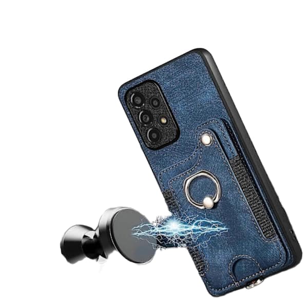 Lærfutteral for iPhone 11 med 360 Stativ & Magnetisk Kortholder - Blå TPU Bakside [JUN]