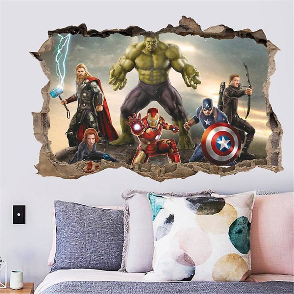 3d Hulk Spiderman tapetklistermärke för barnrum Baby pojke sovrum självhäftande hem väggdekoration Vinyldekor Avengers väggmålning 14128S