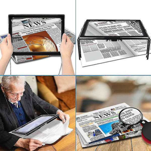 Förstoringsglas med ljus, 3x förstoring läsförstorare läshjälp - A4 rektangulär