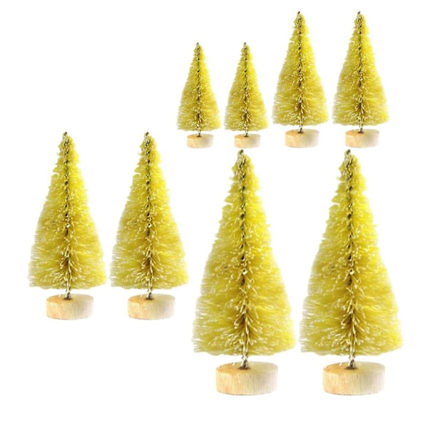 8 stk. Miniatyr Furu Trær for Skrivebord, Mini Kunstig Juletre for Julefest Yellow
