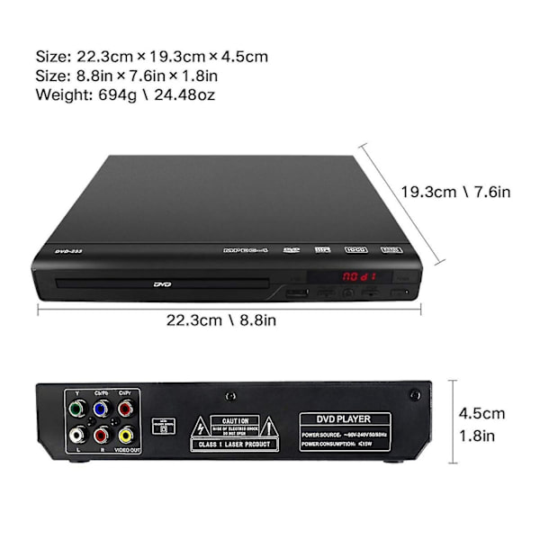 Dvd-afspiller til TV, Alle Regioner Fri Dvd Cd Diske Afspiller Av Output Indbygget Pal/ Ntsc, Usb Input, Rem-scntcv