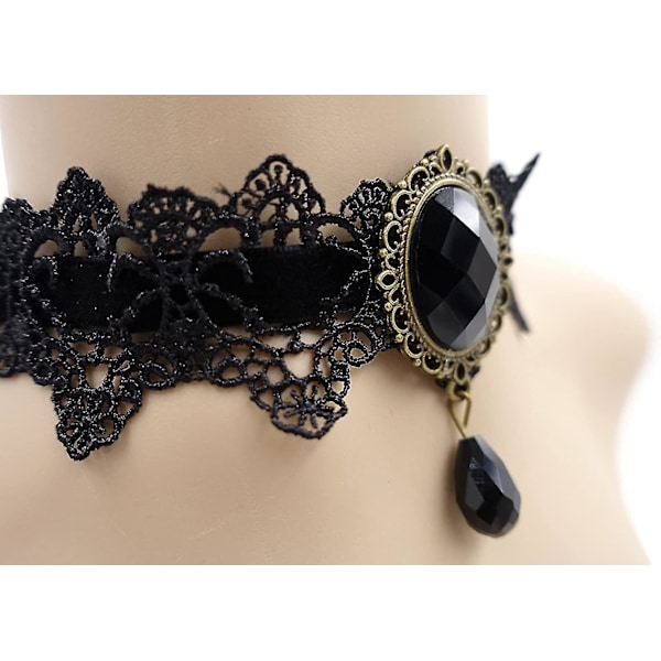 Retro Håndlavet Blonde Royal Court Vampire Choker Gotisk Halskæde Armbånd Sort Vedhæng Kæde