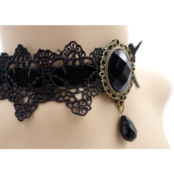 Retro Håndlavet Craft Blonde Royal Court Vampyr Choker Gothic Halskæde Armbånd Sort vedhængskæde