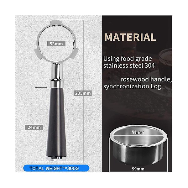 51 mm portafilter 3 korvaa, ruostumatonta terästä, 51 mm pohjaton portasuodatin puukahvalla ja suodattimella Ba As Shown