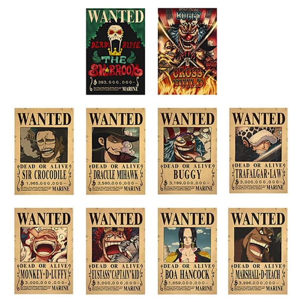 10 st affischer One Piece Wanted Poster Luffy Papper dekor 10 st/set