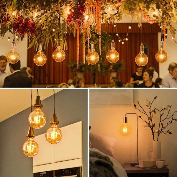 Vintage Edison LED-lamppu, E27-kierrekanta, 6 W (vastaa 60 W), G80 Globe koristelamput, lämmin valkoinen 2700 K - 3 kpl