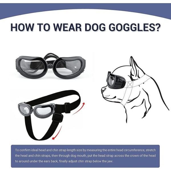 Hundsolglasögon liten ras, UV-skydd små hundglasögon, vinddammsäkra små glasögon med justerbara remmar Black-Clear