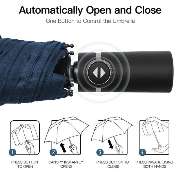 Eono Regenschirm Taschenschirm Kompakter Falt-regenschirm, Winddichter, Auf-zu-automatik, Teflonbeschichtung, Verstrktes Dach, Ergonomischer Griff, Sc