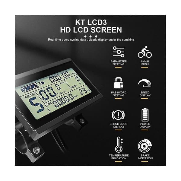 Elektrisk cykeldisplay KT LCD3 til KT Intelligent Controller 24V 36V 48V 52V 60V 72V Ebike Panel As Shown