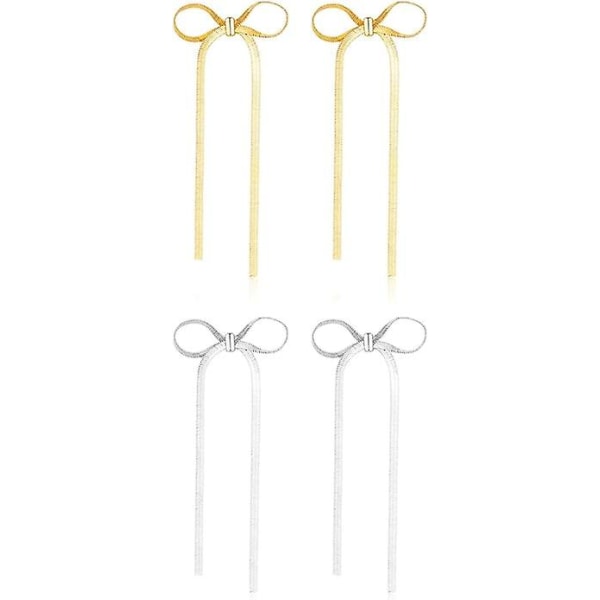 Rosett örhängen för kvinnor, guld Silver rosett Dingla Drop örhängen Lång tofs kedja Rosett knut örhängen för bröllop Trendig smycken present Gold and silver 2Pairs