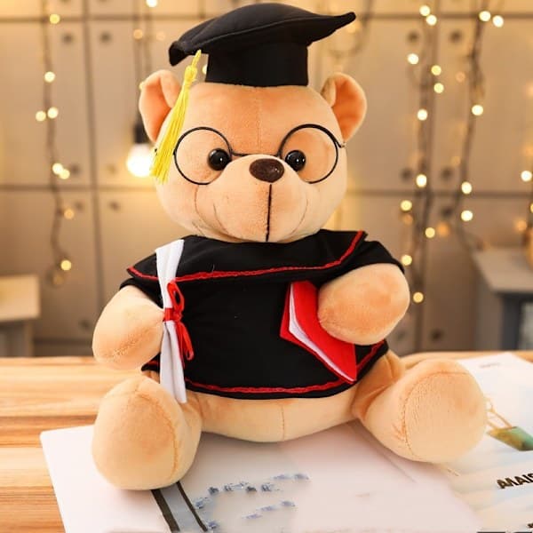 Bamse med briller - 18 cm, eksamensbevis og doktorhat - Plys