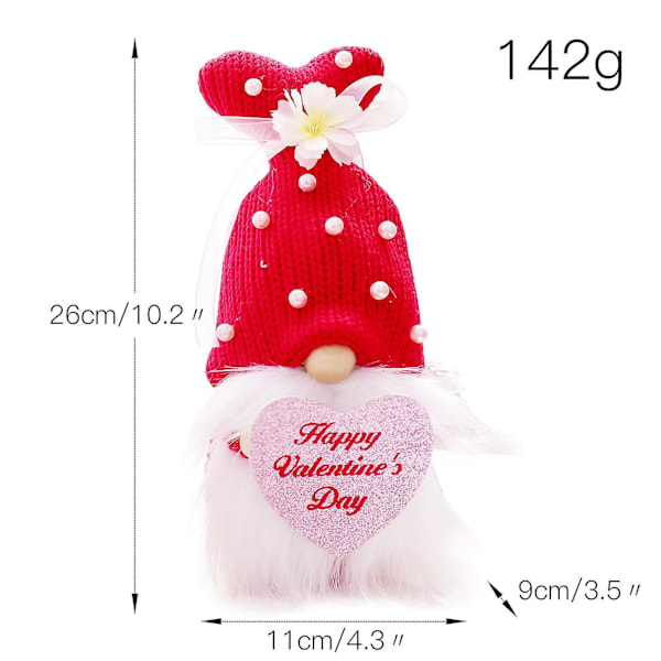Valentinsdag Hjerte Ornament Håndlavet Valentinsdag Dværg Dekoration Plys Dukke Julegave Red