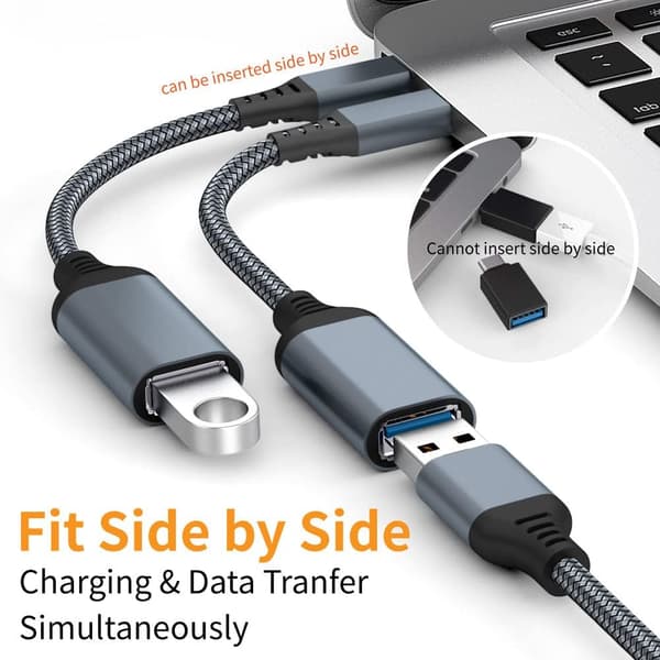 USB C - USB-sovitin, 2 kpl USB C uros - USB 3.0 naaras -sovitin, Thunderbolt 3 - USB naaras -sovitin MacBookille, harmaa 0,2 m