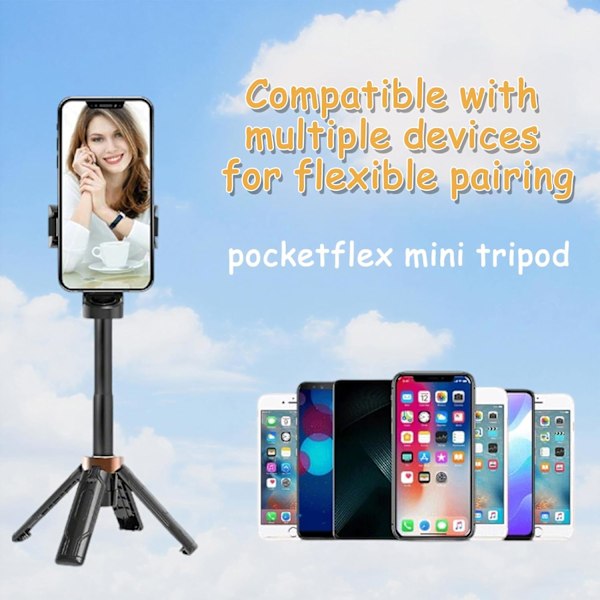PocketFlex mini -jalusta, Elevopro Pocket 360, kaukosäädin ja valot iPhonelle (musta, mini-jalusta).
