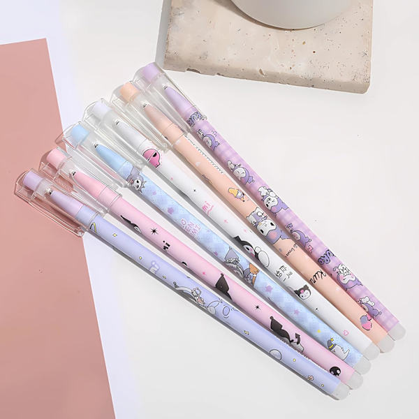 12 stk. Cartoon sletbare kuglepenne Anime Gel blæk pen sort 0,5 mm Melody Kitty gaver søde Kawaii skoleartikler sæt til børn teenagere piger studerende