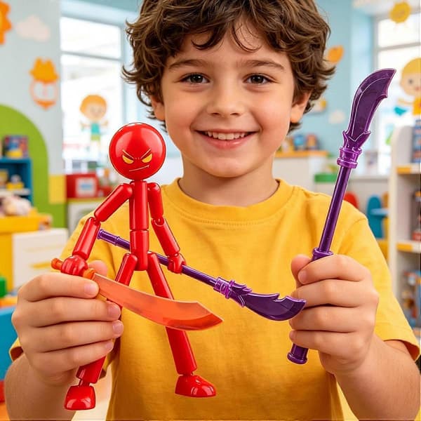 Actionfigur, samleobjekt model actionfigur, samlebart Stickmans legetøj Stop Motion figursæt med 7 våben
