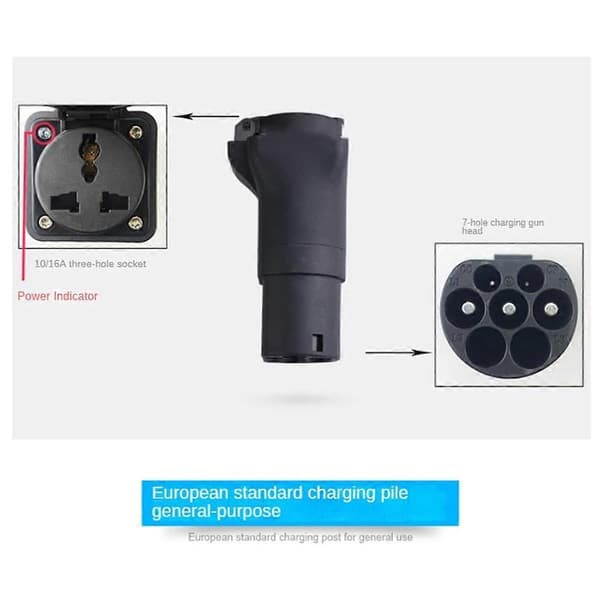 16A Elbilslader EVSE-adapter Bærbar EV-stik Type 2 til 2-polet stik, EU-stik