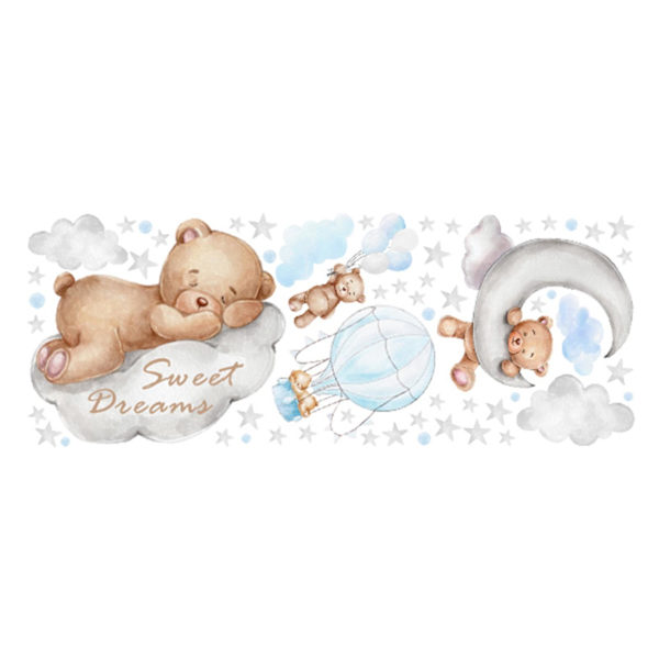 Cartoon Djur Väggdekaler Söta Björnar Sover på Molnet Självhäftande Dekaler Barnrum Dekoration Söt Dröm Måne & Stjärnor Cartoon Sticker Baby Nu