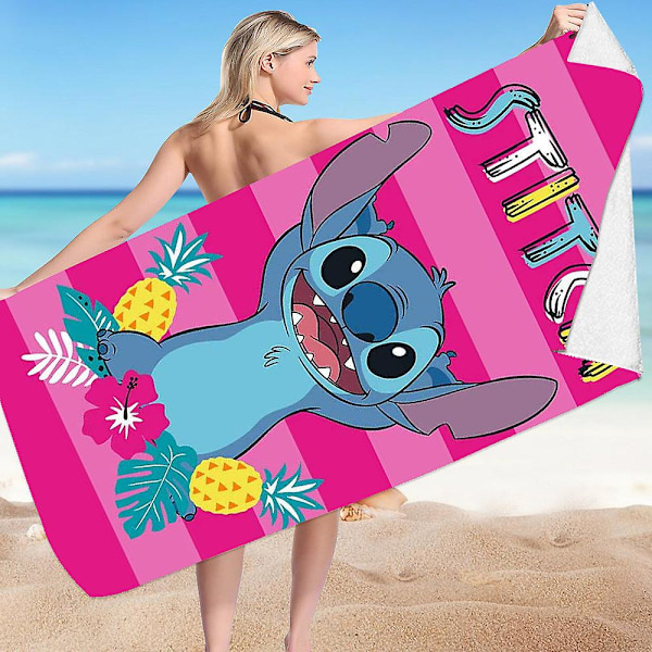 Disney Lilo & Stitch trykt strandhåndkle, hurtigtørkende, superabsorberende mikrofiber badehåndkle, stort reiseshåndkle, sandfritt C