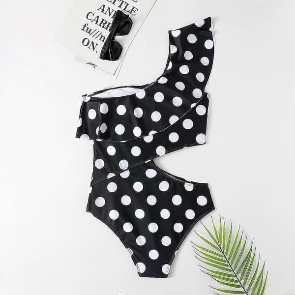 Dame udskåret flæset one-shoulder badedragt med polstring M