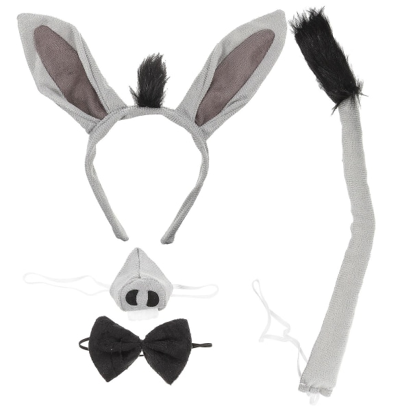 1 sett med esel kostyme rekvisitter Donkey øre pannebånd Hale sløyfe og nese dekor