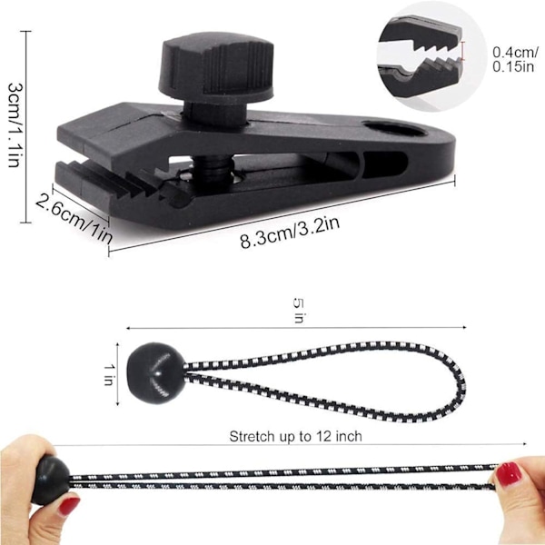 Presenningsclips med låsegreb, 20 stk. kraftige presenningsklemmer, haj-teltfastgørelsesclips holder, poolmarkiseovertræk bungee snor clip, bilovertræksklemme