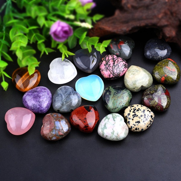 20 stk. Hjerte Edelstener Sett Naturlige Romantiske Kjærlighetssteiner Skrivebordsdekorasjon Kvarts Helbredende Steinsett Chakra Reiki Krystaller for Meditasjon