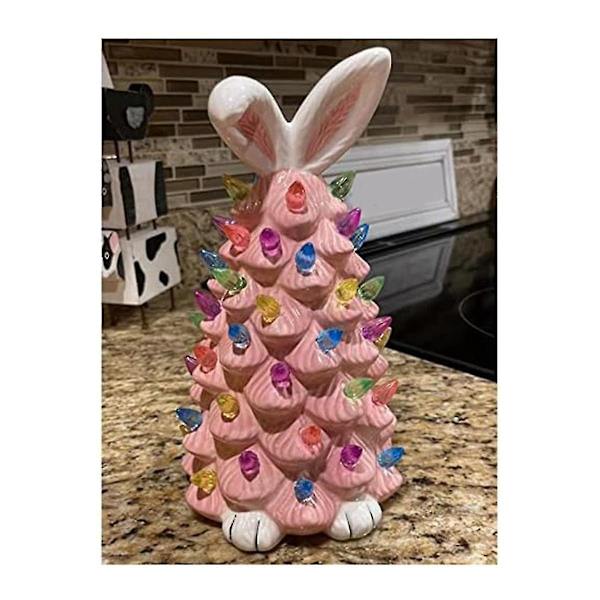 Påskeharepynt, Rosa Resin Hare Trefigurer, Harehåndverk Resinpynt, Påske P
