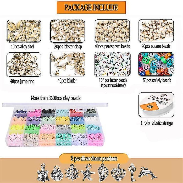 3600 stk Clay Flat Beads Polymer Clay Beads 24 farger 6mm runde leire spacer beads leire perler til smykker