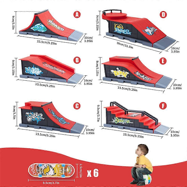 Fingerboard Rampe Sæt Kit Mini Finger Skateboards, Fingerboard Half Pipe Rampe til Fingerboards Træningsrekvisitter Interaktivt Freestyle Skate Spil F