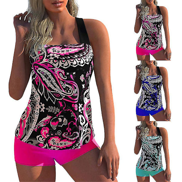 Naisten kukkaiset uimapuvut Bikinit Tankinit Halterneck Topit Poikien shortsit Set Uimapuku Plus Size Pink 4XL