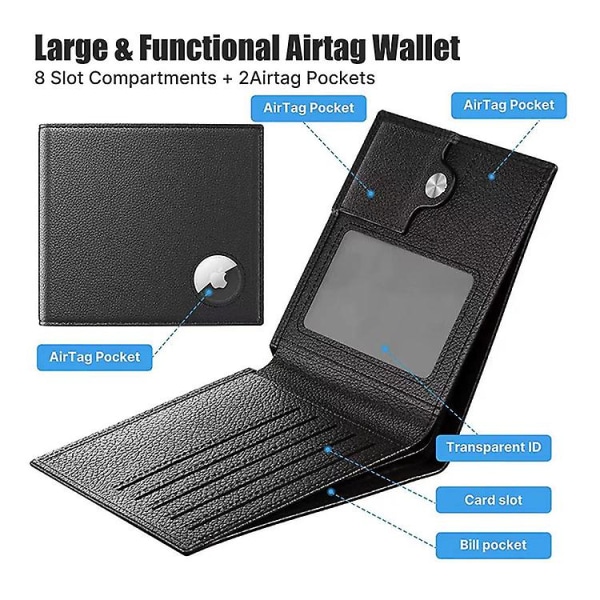 Airtag mænds pung med pengeklip, slank og minimalistisk, med RFID-blokeringsteknologi, Airtag smart pung til mænd, sort, moderne