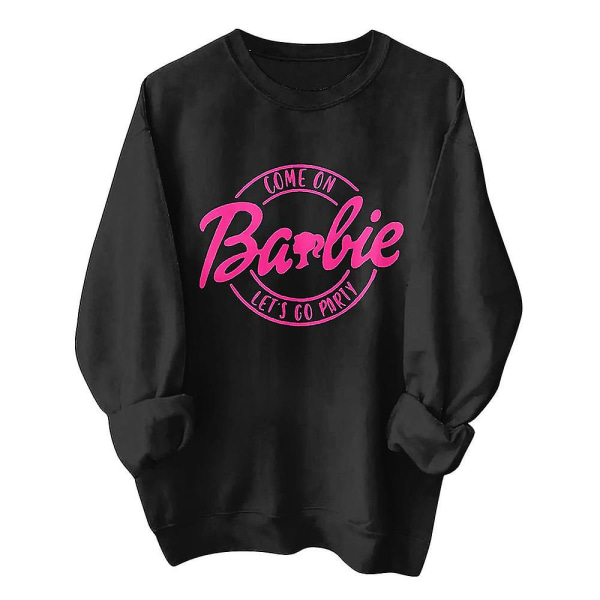 Barbie Dametrykt Langermet Rundhals Uformell T-skjorte Sweatshirt Pullover Bluse Topper Black M