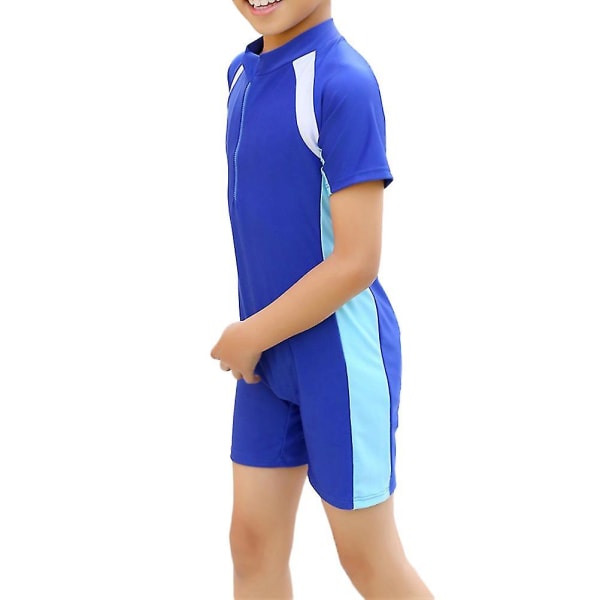 Børnevåddragter Premium Chinlon Hurtigttørrende Shorty-badedragter til unge Solafvisende badedragt i ét stykke med svømning (blå, L til 3-7 år)
