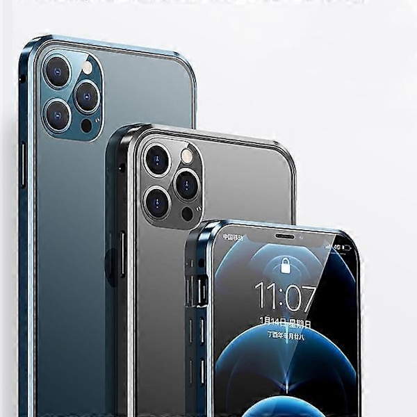 Magnetisk etui til iPhone 13 12 11 Pro Max X XS XR 8 7 Plus dobbeltsidet beskyttelsesetui i hærdet glas Blue iPhone 7 8