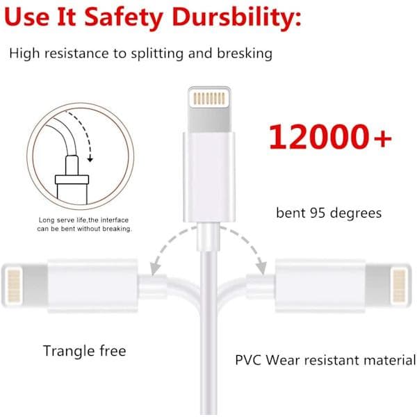 5 st Lightning USB-kabel för Apple till din iPhone, iPad 1m Vit