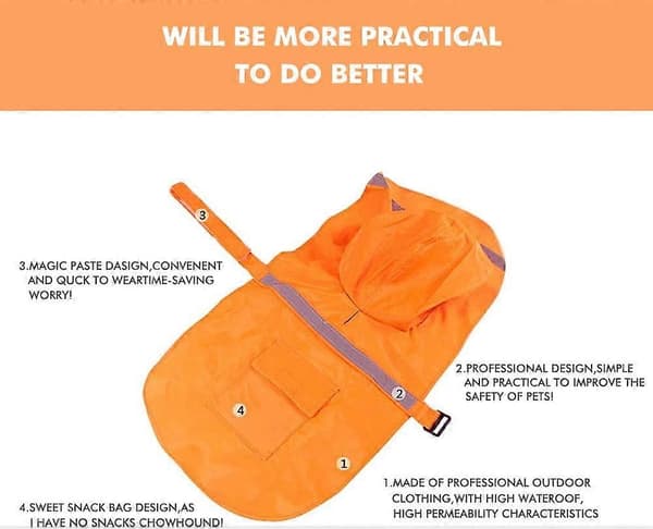 Orange hunde regnfrakke, justerbar stilfuld hundehætte poncho med sikkerhedsreflekterende stribedesign til M 200g Medium