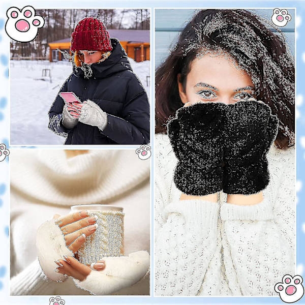Katt tass vantar 3 par Kawaii vantar katt tassar cosplay fuskpäls plysch katt vantar lejon tassar fingerlösa vantar för flickor kvinnor svart, vit, grå -