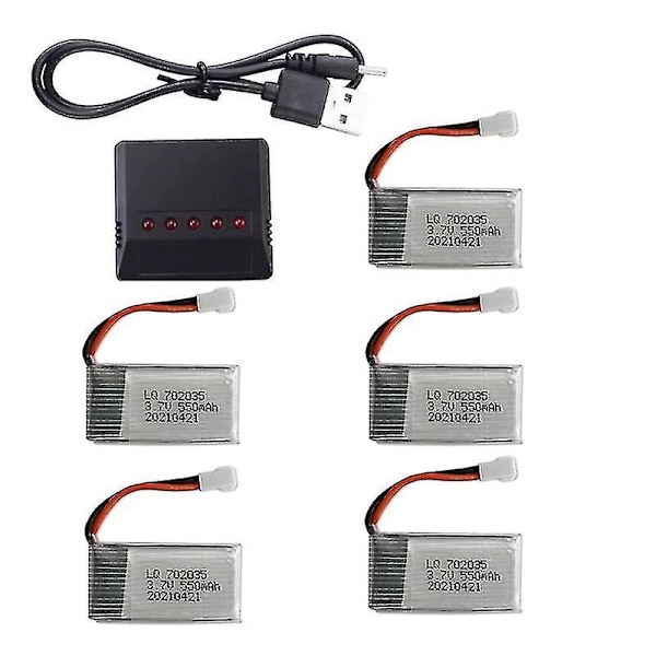 5 in 1 -akkulaturi ja 5 kpl 3,7 V 550 mAh litiumpolymeeri Li-po -akkuja ja USB-kaapeli, yhteensopiva Syma Q11 H99w:n kanssa, korkea laatu
